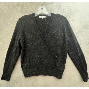 Madewell Charcoal Wool Blend Flecked Wrap-Style V-Neck Sweater Medium Cozy